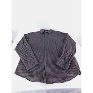 APT.9 Dress Shirt Mens Large Brown Striped Point Collar 100% Cotton Long Sleeve